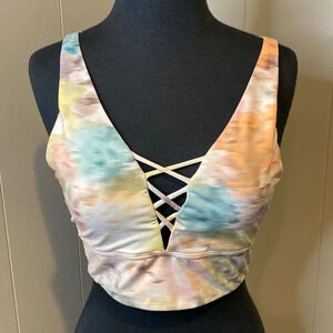 Gap Fit Medium Low Impact Sports Bra Watercolor Print Gym Active Wear